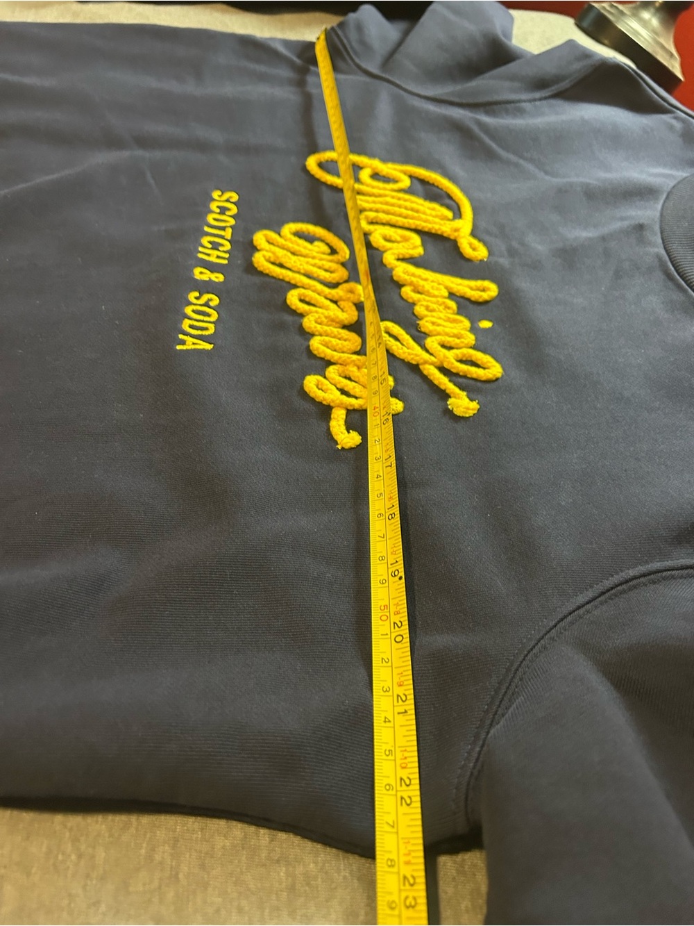 Scotch & Soda Navy Sweatshirt with Yellow Embroidered Script - Picture 6 of 8